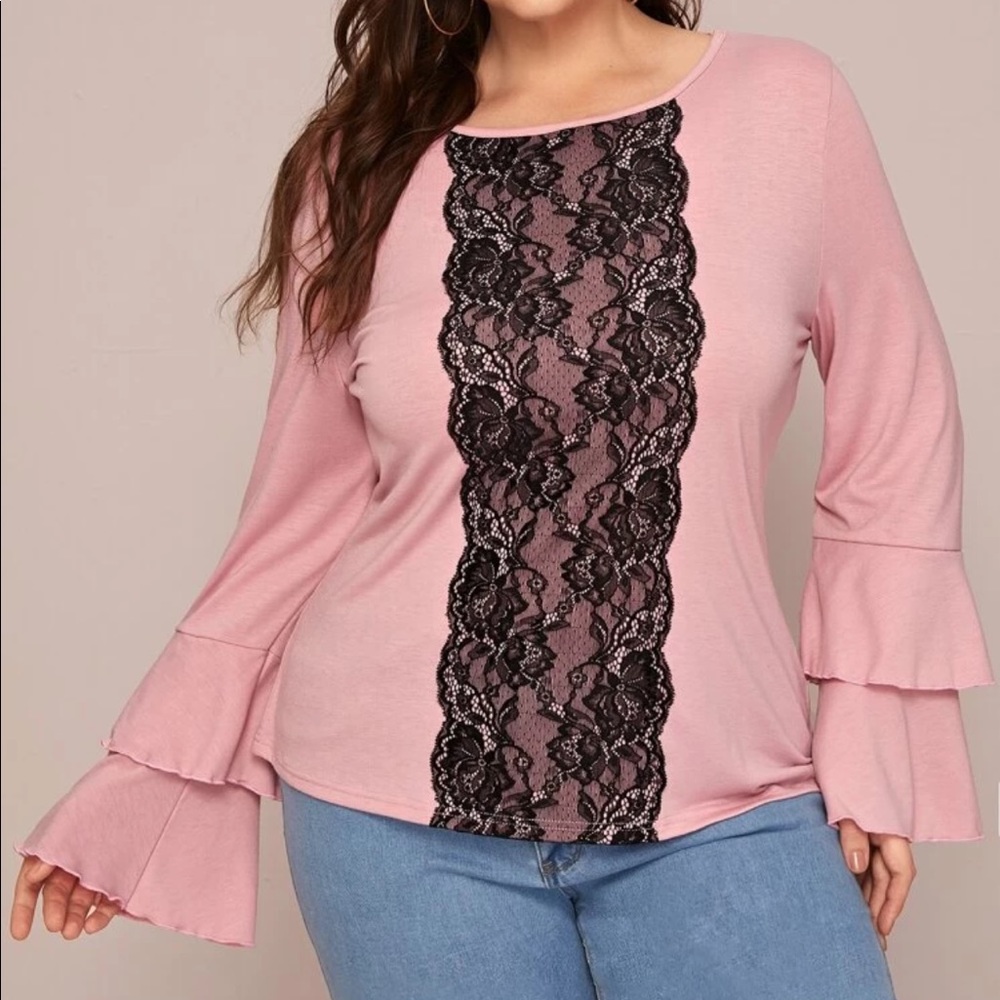 *3 for $25* Lace Overlay Flounce Sleeve Blouse